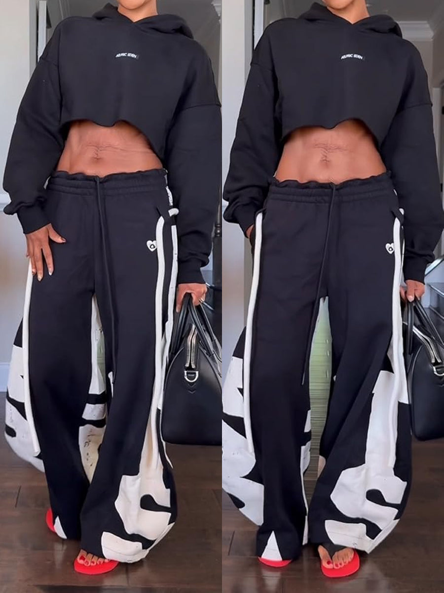 Elastic Waist Printed Hoodie & Lantern Trouser