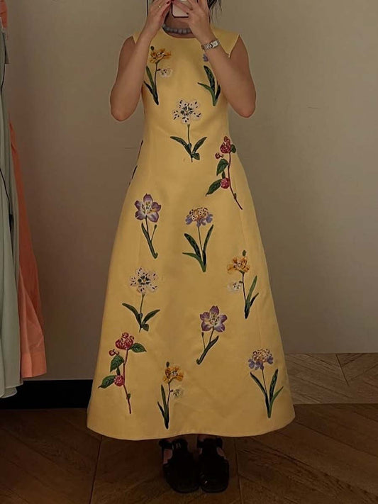 Flower Print Sleeveless Maxi Dress