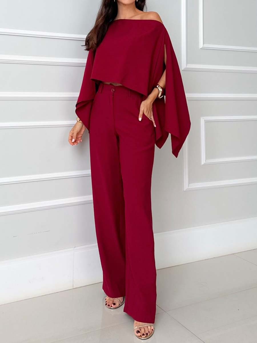 Skew Neck Pockets Two Pieces Set