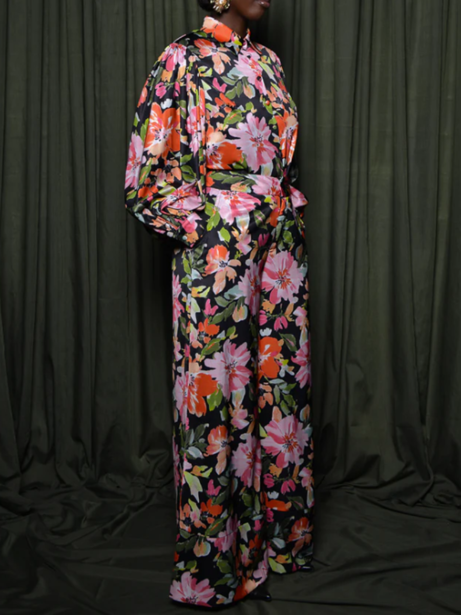 Printed Backless Shirt Suit
