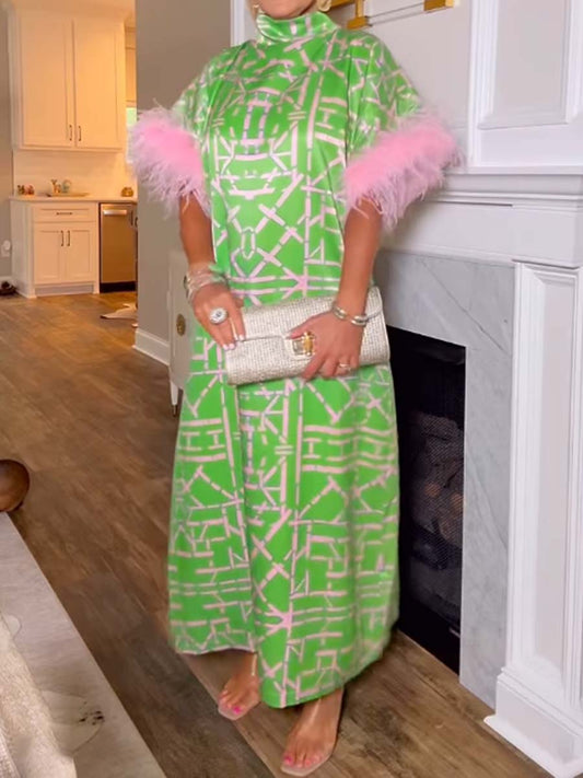 Feather Patchwork Printed Loose Dress