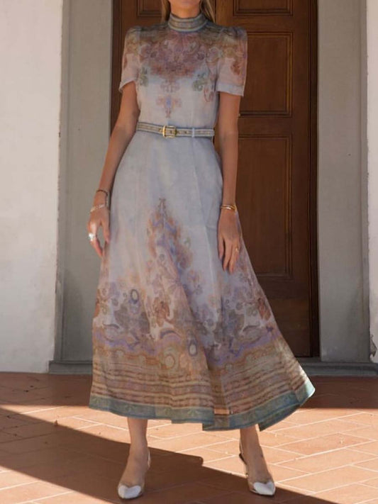 Elegant Short Sleeve Printed Dress
