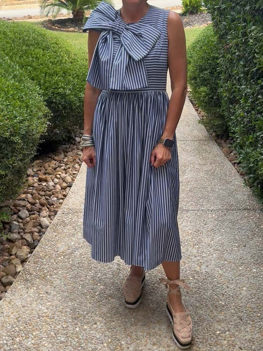Striped Bow Detail Sleeveless Dress