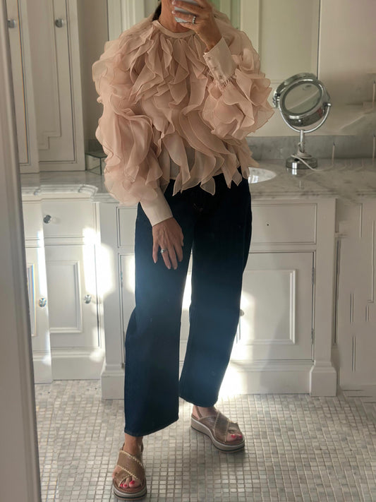 See-through Flouced Long Sleeve Blouse