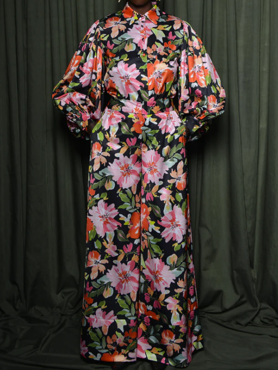 Printed Backless Shirt Suit