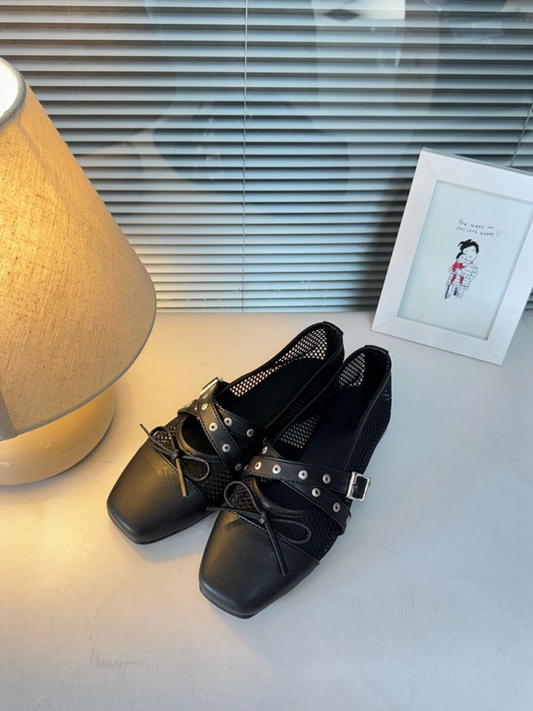 Cross Buckle Bow Ballet Shoes
