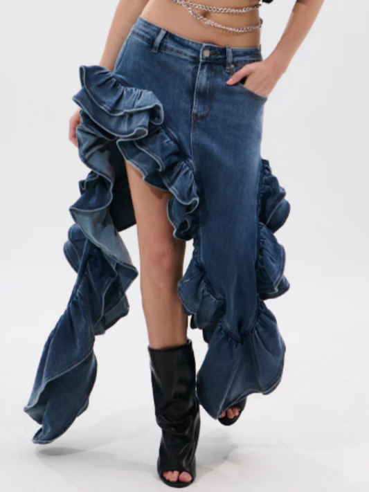 Denim Ruffled Skirt