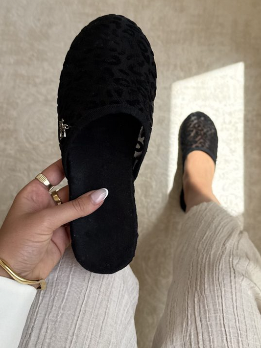 Mesh Rhinestone Flat Slippers