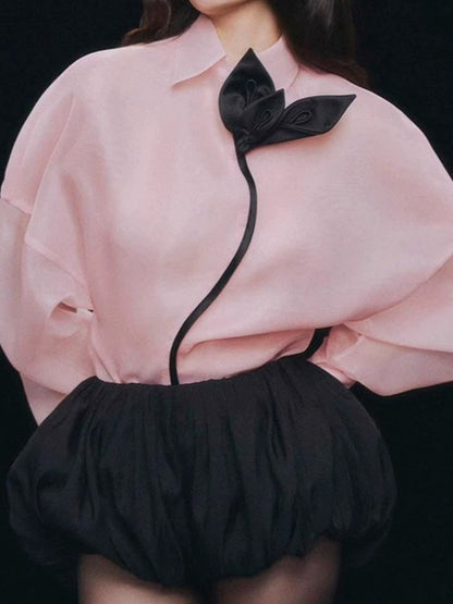 Appliques Shirt & High Waist Overalls