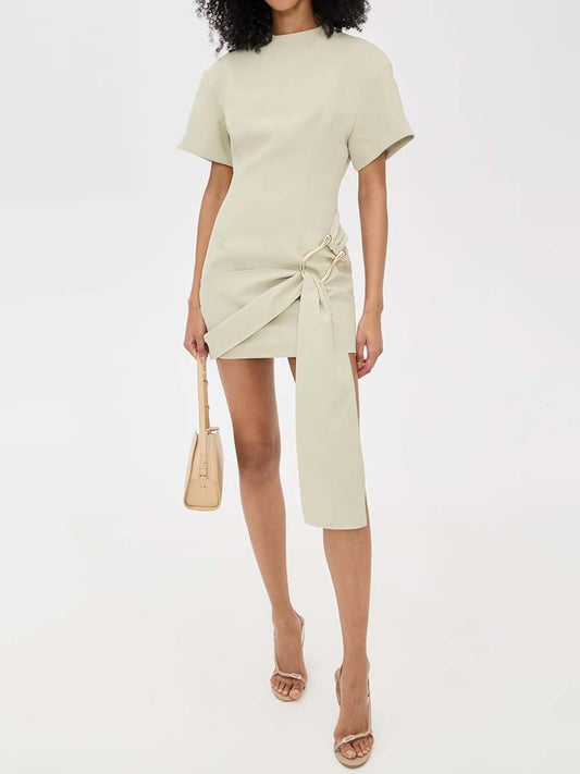 Fashion Metal Buckle Decorative Short Dress