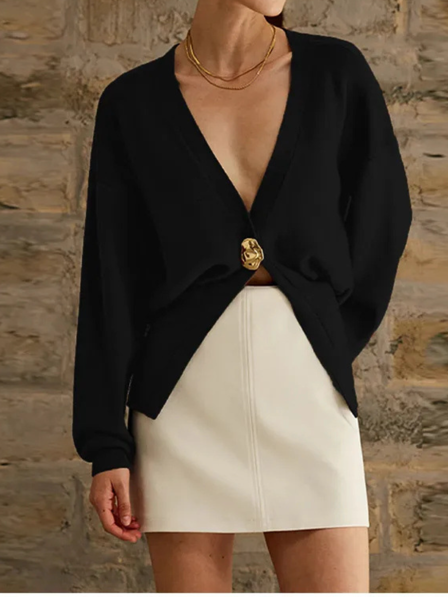 V-Neck Button-Knit Cardigan Sweater