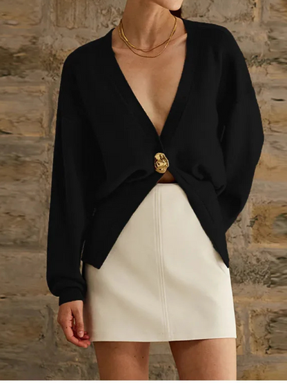 V-Neck Button-Knit Cardigan Sweater