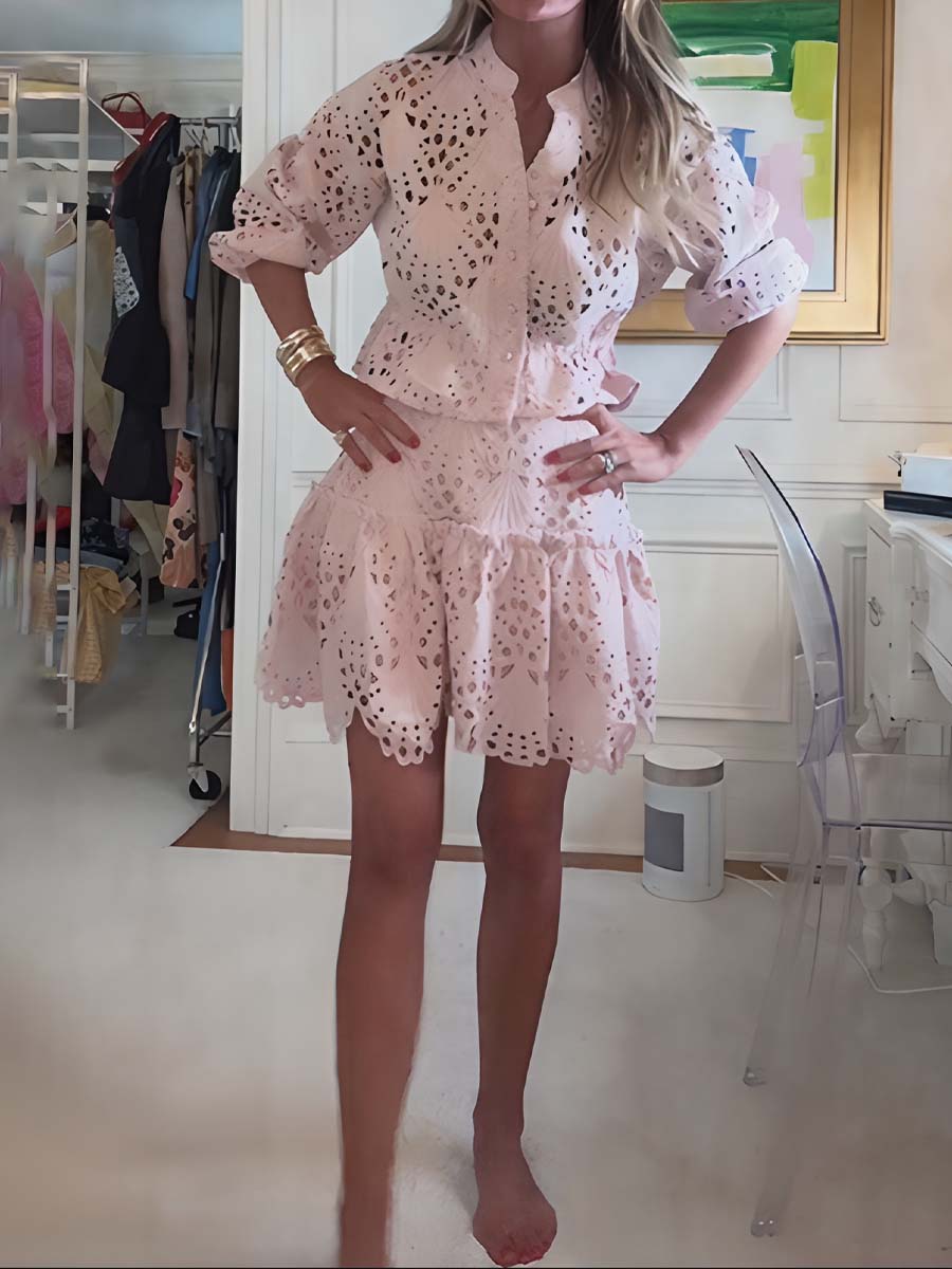 Lace Drop Waist Scalloped Hem Two Pieces Dress