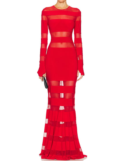See-through Mesh Patchwork Maxi Dress