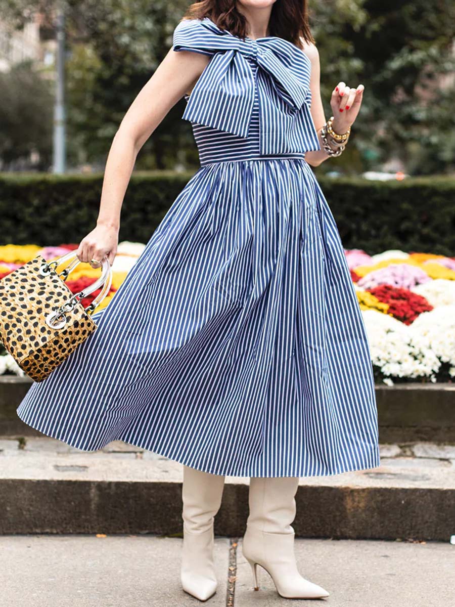 Striped Bow Detail Sleeveless Dress