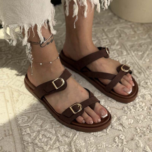 Ring-Button Platform Sandals