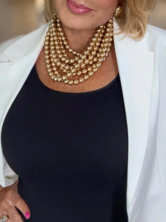 Gold Bead Statement Layered Necklace