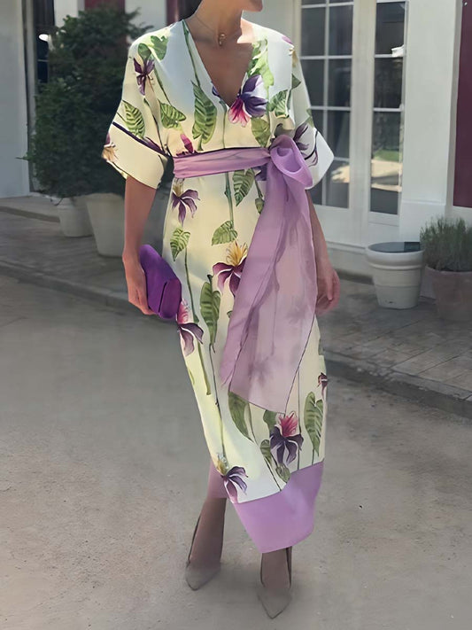 Floral Elegant V Neck Dress