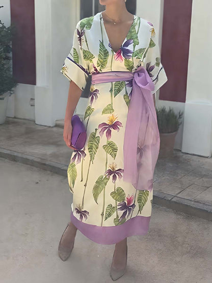 Floral Elegant V Neck Dress