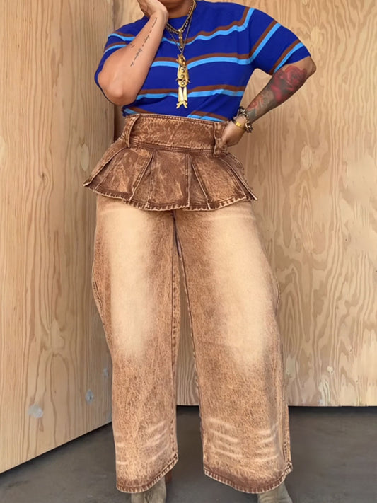 Pleated Skirt With Layered Fake Two-piece Trousers