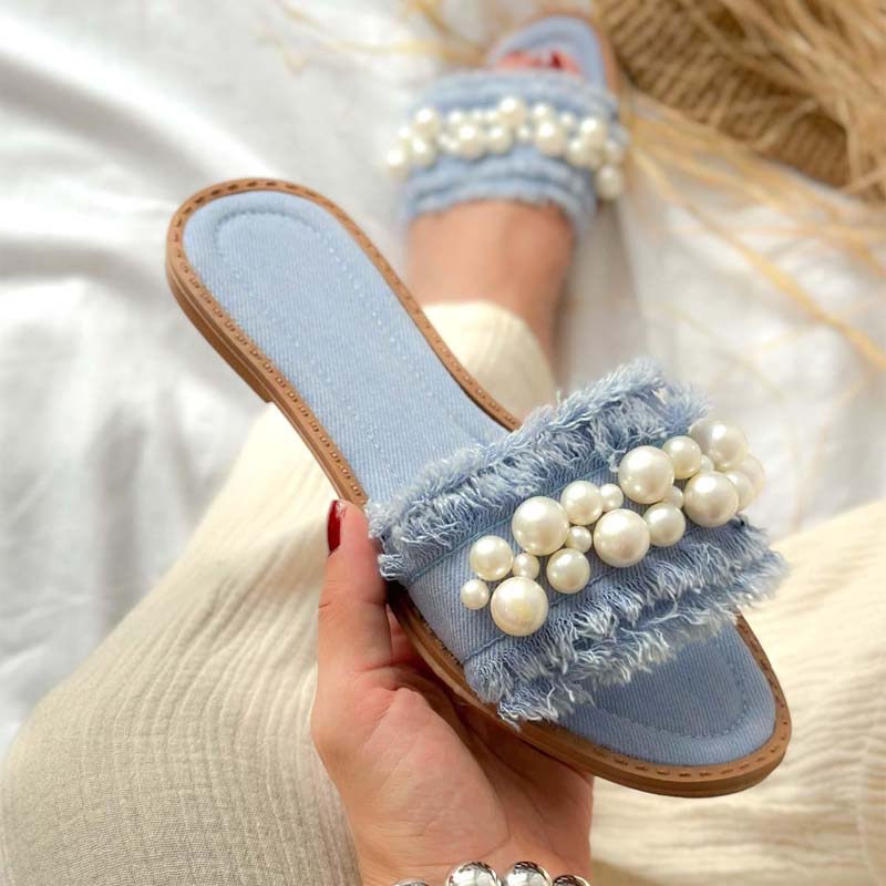 Pearl Detail Flat Slippers