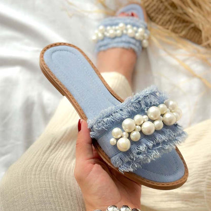 Pearl Detail Flat Slippers