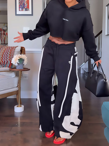 Elastic Waist Printed Hoodie & Lantern Trouser