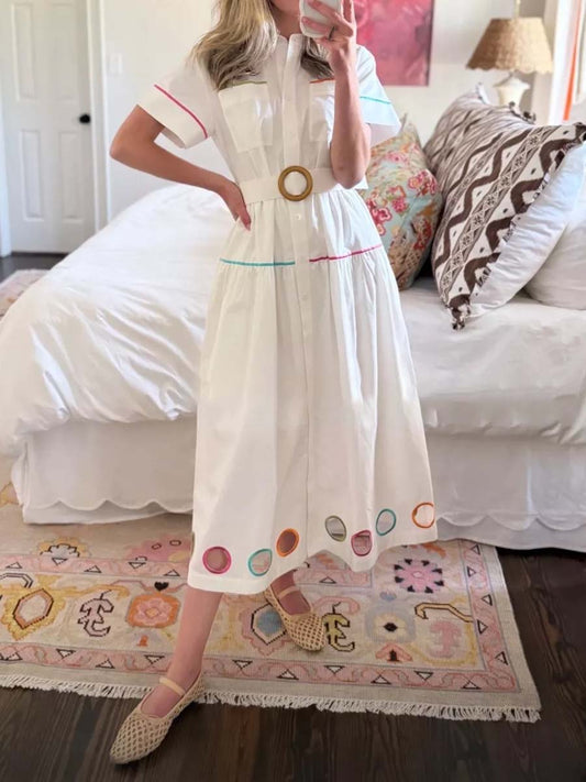 Embroidered Cutout Belted Maxi Dress