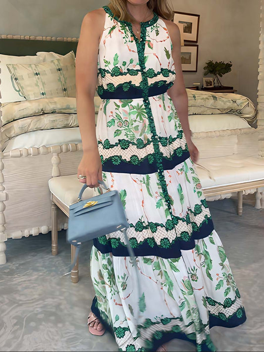 Floral Print Button-front Sleeveless Maxi Dress