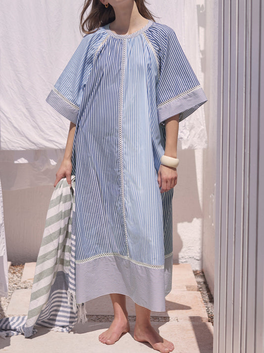 Fresh Blue And White Shirting Stripes Dress