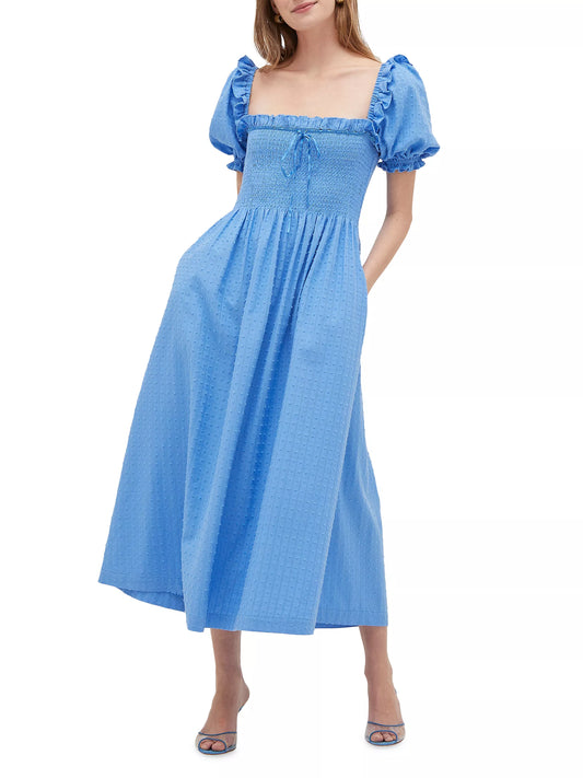 Puff Sleeves And Lace At The Neckline Maxi Dress