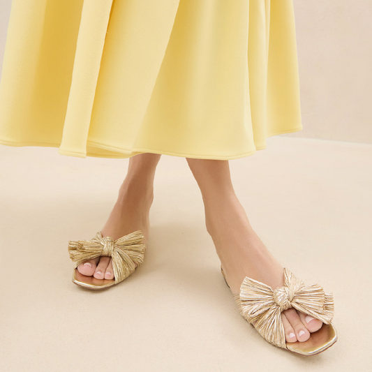 Gold Pleated Bow Slide