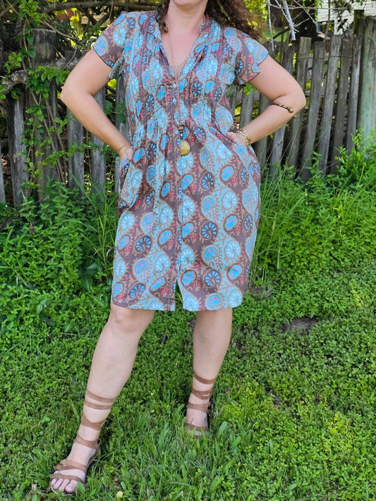 Lotus Cotton Mini Dress With Frill Sleeve