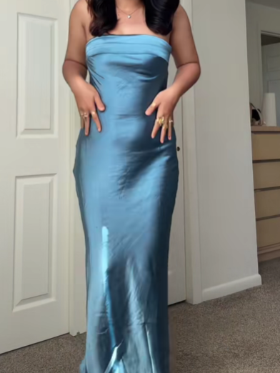 Strapless Satin Tube Bodycon Backless Maxi Dress