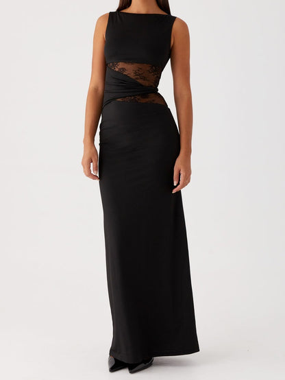 Semi-sheer Lace Waist Maxi Dress