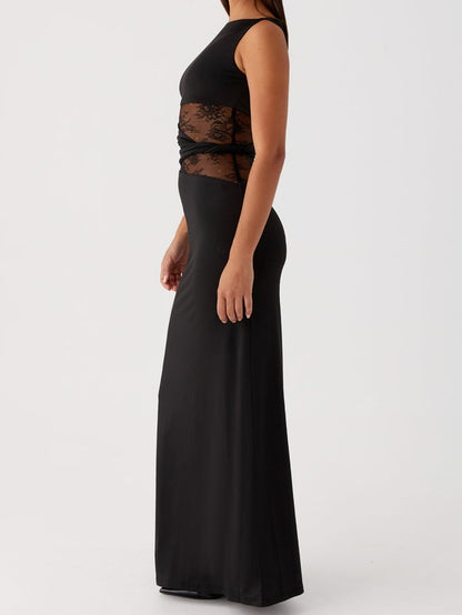 Semi-sheer Lace Waist Maxi Dress
