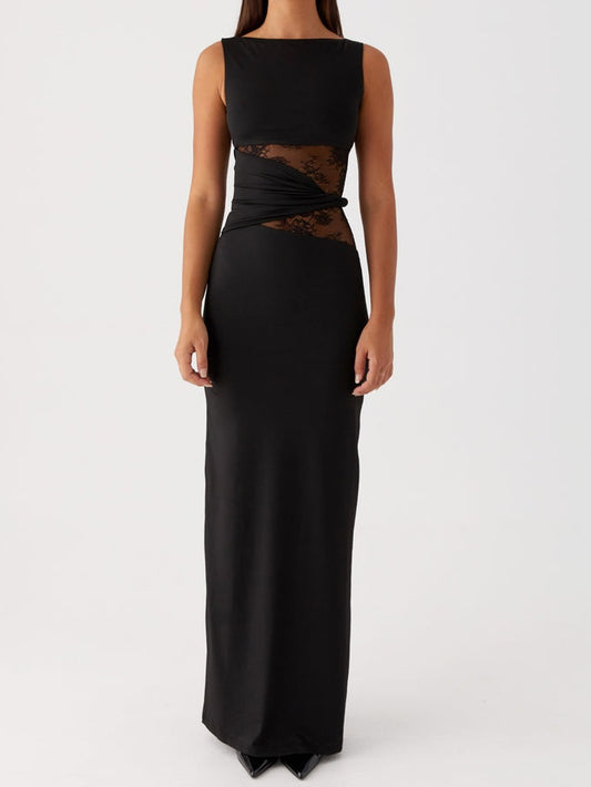 Semi-sheer Lace Waist Maxi Dress