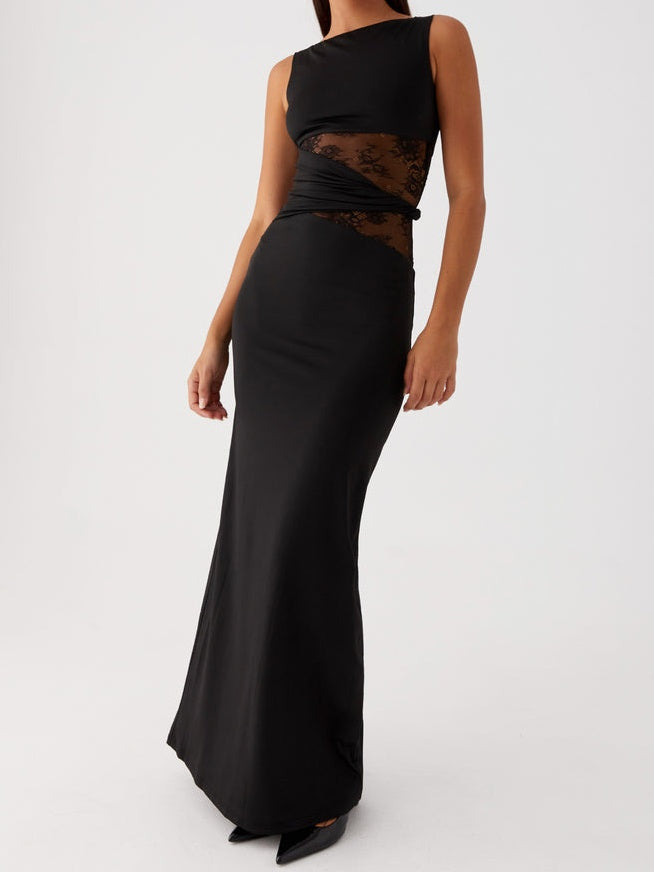 Semi-sheer Lace Waist Maxi Dress