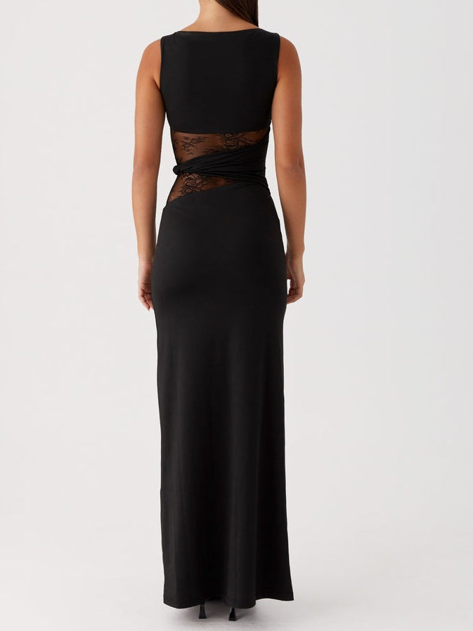 Semi-sheer Lace Waist Maxi Dress