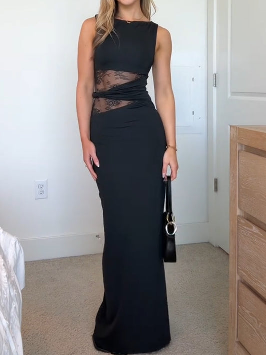 Semi-sheer Lace Waist Maxi Dress