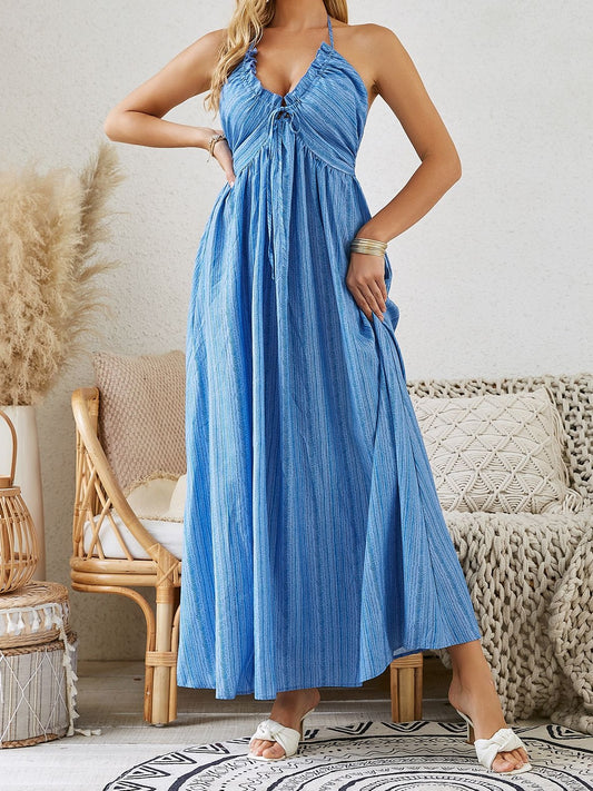 Bohemian Halter Blue Maxi Dress