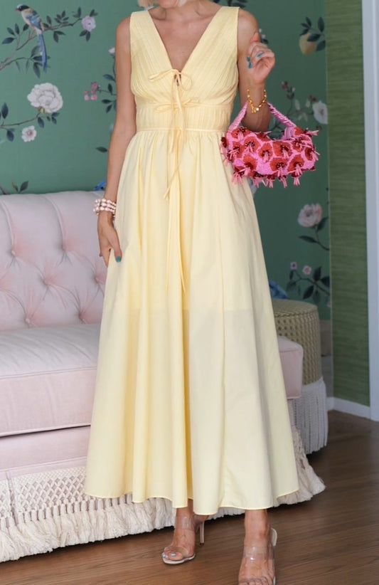 V Neck Pleated Dress