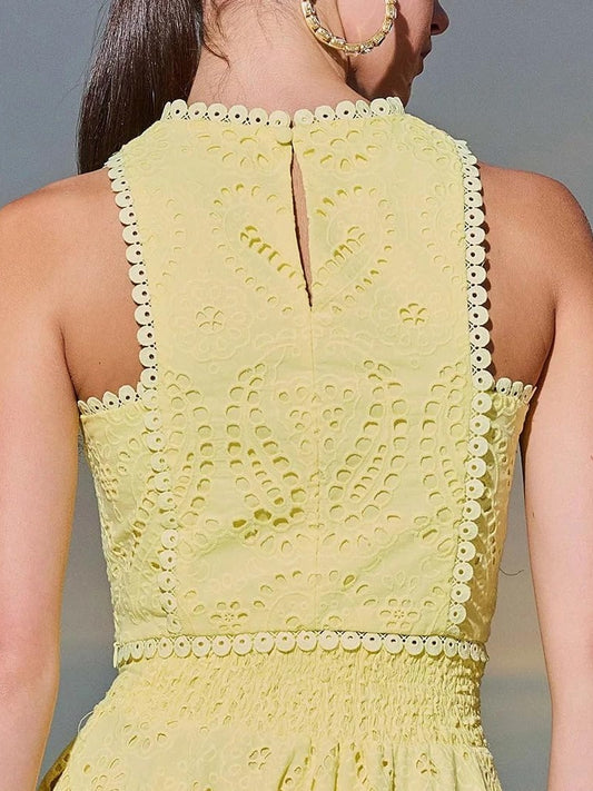 Paisley Eyelet Embroidery Sleeveless Two Pieces Dress