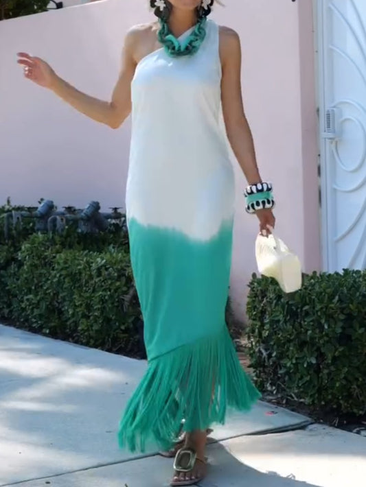 Fringed Ombré Maxi Dress