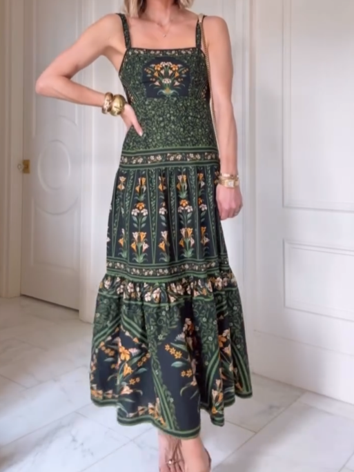 Flowers Arch Back Sleeveless Maxi Sundress