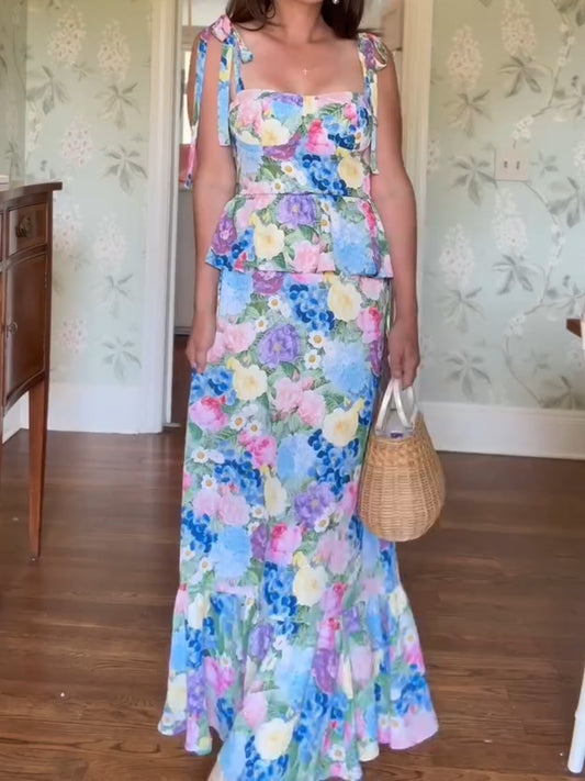 Floral Peplum Maxi Dress