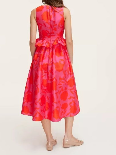 Classic Rose Peplum Midi Dress
