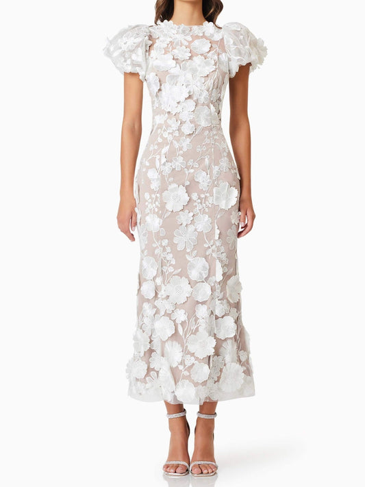 Puffed Sleeves 3D Lace Maxi Dress