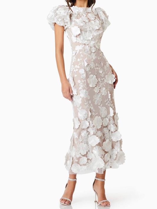 Puffed Sleeves 3D Lace Maxi Dress