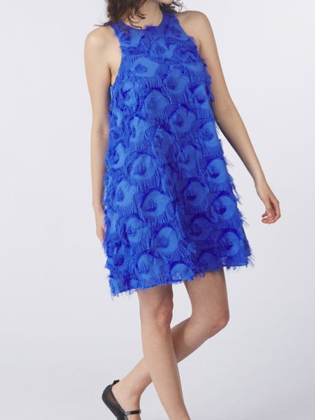 Eyelash Halter Shift Mini Dress